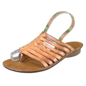 Paul Green Women Size 7 Brown Leather Thong Sandals Strappy Casual Comfort Flat